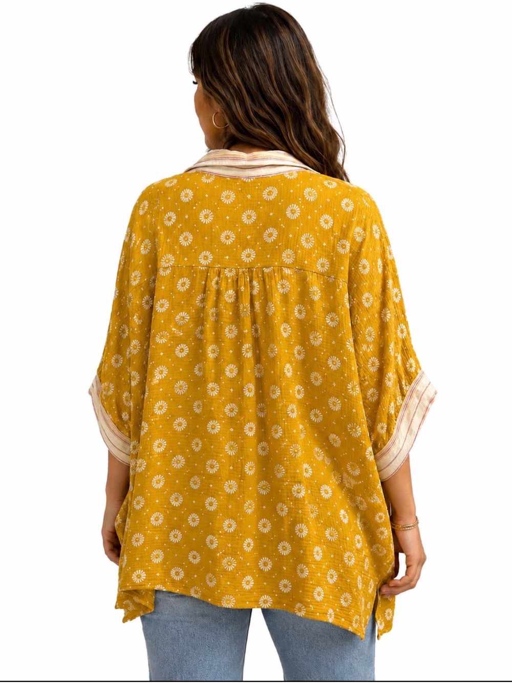 easel Mustard Yellow Floral Button-Down Shirt with Contrast Trim - Picture 2 of 2